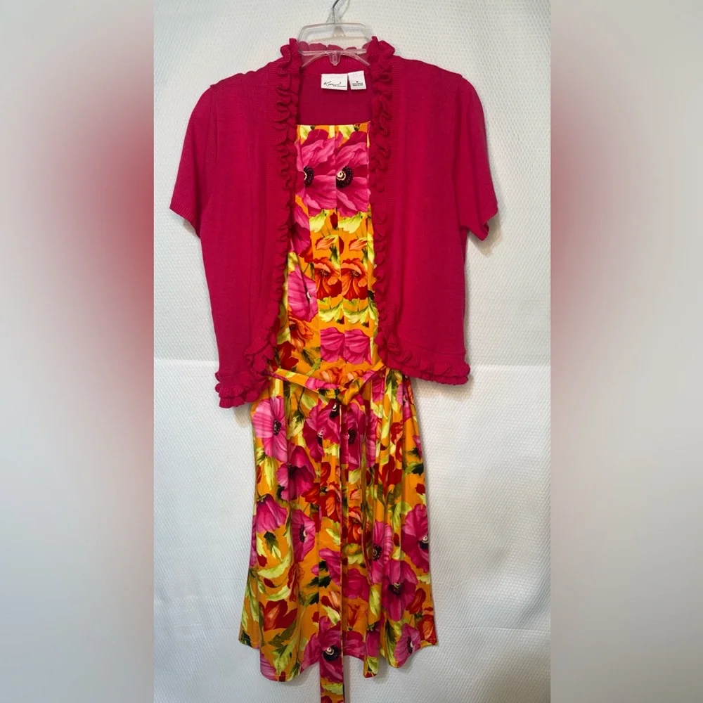 Kim Rogers Pink and Orange Floral Dress With Pink Cardigan - Picture 2 of 10
